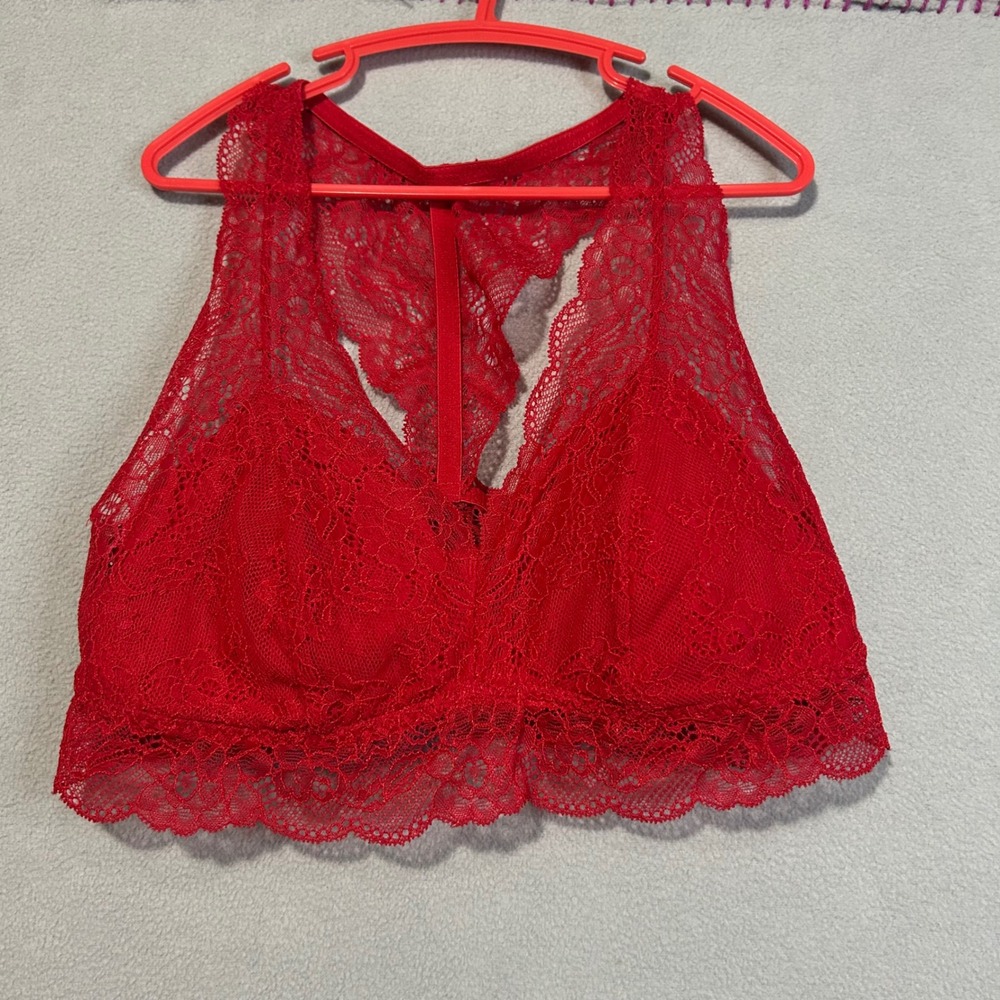 Gilligan O Malley‎ Racerback Bralette Red Lace Lingerie Size S Small Wirelessss